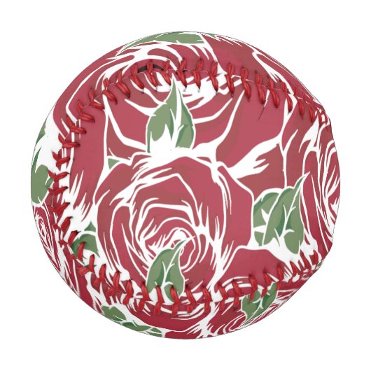 エレガントヴィンテージバラパターン – 赤と緑のフローラ 野球ボール (正面左)