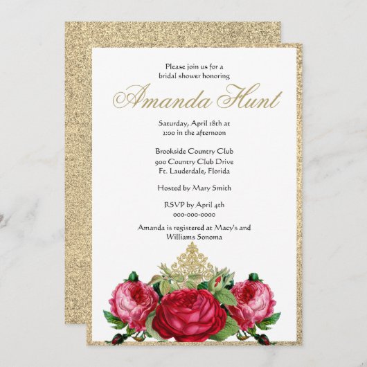 エレガントヴィンテージバラブライダルシャワー 招待状 (正面/裏面)