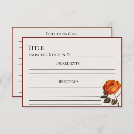 エレガントヴィンテージバラレシピカード印刷可能フローラ (正面/裏面)