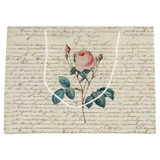 エレガントヴィンテージバラ手書き文字スクリプト ラージペーパーバッグ (正面)