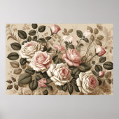 エレガントヴィンテージバラ植物美術プリントポスター ポスター (正面)