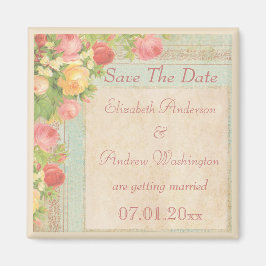 エレガントヴィンテージバラ結婚式の日付の保存 マグネット