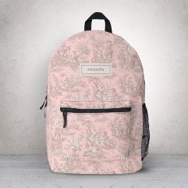 エレガントヴィンテージバラ金ゴールドトイルドジュイ プリントバックパック