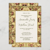 エレガントヴィンテージバラ金ゴールド婚約パーティ 招待状 (正面/裏面)