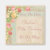 エレガントヴィンテージバラ75th誕生日日付の保存 マグネット (正面)