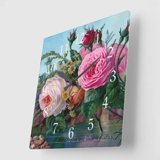 エレガントヴィンテージバラ スクエア壁時計 (傾斜)