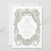 エレガントヴィンテージバロ結婚クフローラ救の日付 招待状 (正面)