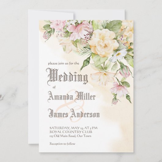 エレガントヴィンテージパステルクリームフラワー結婚ズ 招待状 (正面)