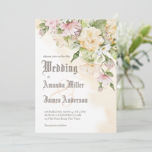 エレガントヴィンテージパステルクリームフラワー結婚ズ 招待状 (スタンド正面)