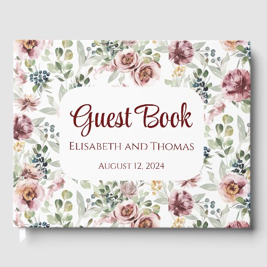 エレガントヴィンテージパステル結婚フラワーズ ゲストブック (正面)