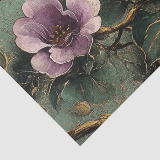 エレガントヴィンテージパープルとグリーンのフローラの分離 薄葉紙 (詳細)