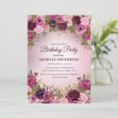 エレガントヴィンテージパープルピンクフローラバラグリッター 招待状 (スタンド正面)
