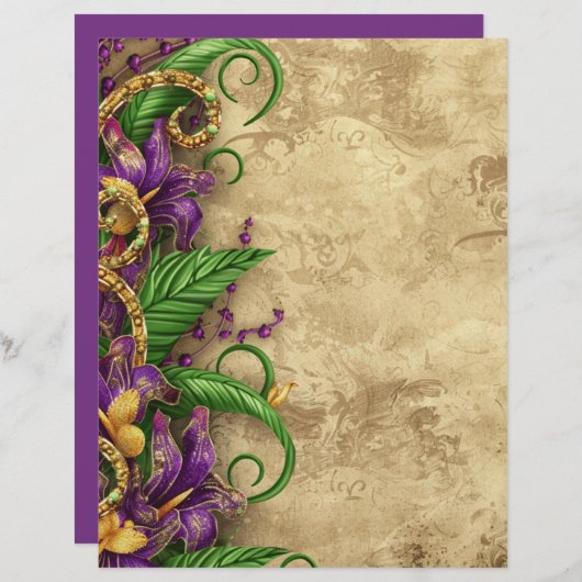 エレガントヴィンテージパープルフローラスクラップブック紙 (正面/裏面)