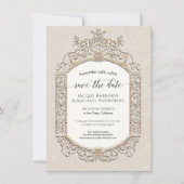 エレガントヴィンテージビクトリアンアイボリー金ゴールド写真 招待状 (正面)