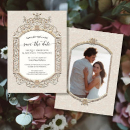 エレガントヴィンテージビクトリアンアイボリー金ゴールド写真 招待状