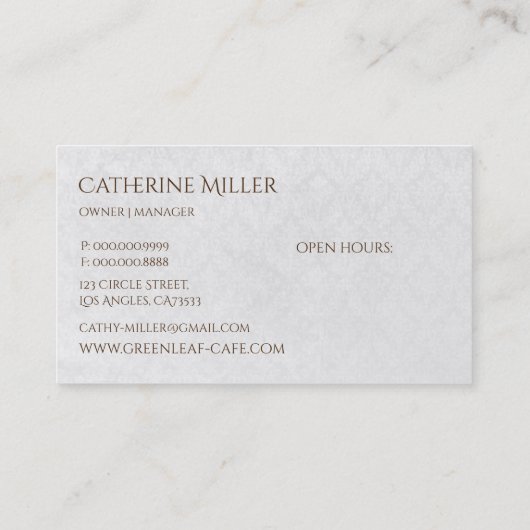 エレガントヴィンテージビクトリアンアンティークティーハウス 名刺 (裏面)