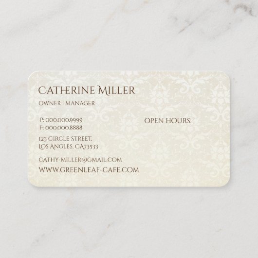 エレガントヴィンテージビクトリアンアンティークティーハウス 名刺 (裏面)