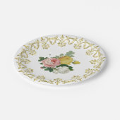 エレガントヴィンテージビクトリアンイエローピンクホワイトローズ ペーパープレート (アングル)