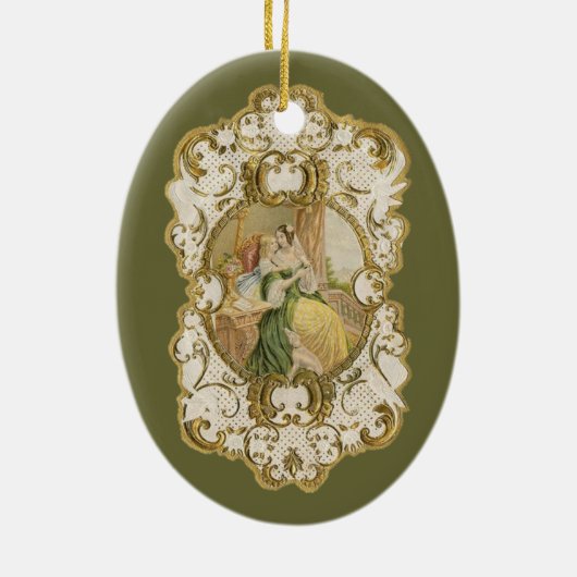 エレガントヴィンテージビクトリアンクリスマス セラミックオーナメント (裏面)