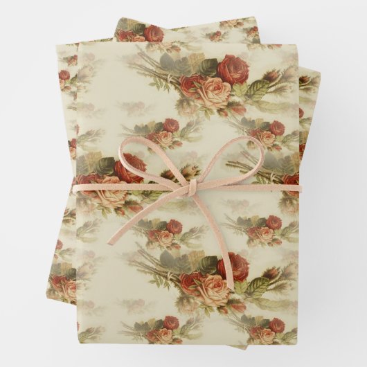 エレガントヴィンテージビクトリアンバラ花柄 ラッピングペーパーシート (インサイチュ)