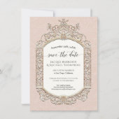 エレガントヴィンテージビクトリアンピンクと金ゴールド写真 招待状 (正面)