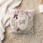 エレガントヴィンテージビクトリアンピンクパープルフローラ クッション (ブランケット)