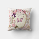 エレガントヴィンテージビクトリアンピンクパープルフローラ クッション (裏面)