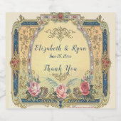 エレガントヴィンテージビクトリアンピンクローズ金ゴールド スパークリングワインラベル (シングルラベル)