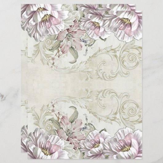 エレガントヴィンテージビクトリアンフローラスクラップブック紙 (正面/裏面)