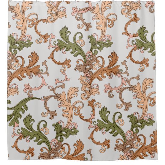 エレガントヴィンテージビクトリアンボホ葉の背景 | シャワーカーテン (正面)