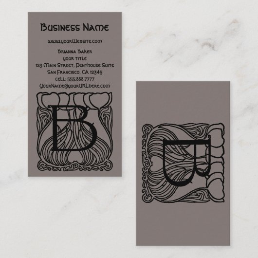 エレガントヴィンテージビクトリアンモノグラム文字B花 名刺 (正面/裏面)