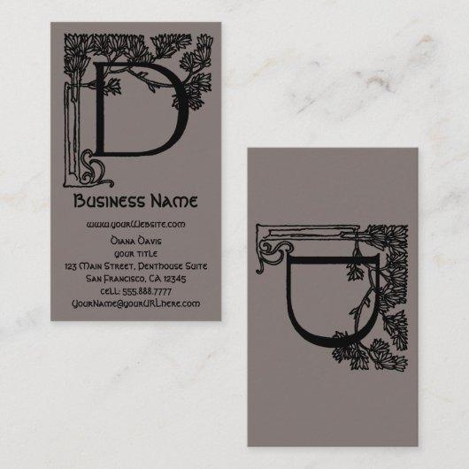 エレガントヴィンテージビクトリアンモノグラム文字D,木 名刺 (正面/裏面)