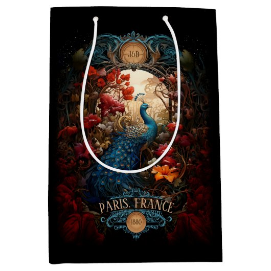 エレガントヴィンテージビクトリアン孔雀ロマンチック ミディアムペーパーバッグ (正面)