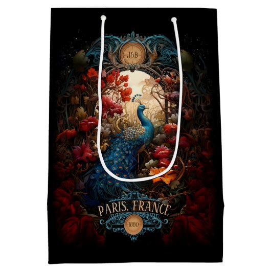 エレガントヴィンテージビクトリアン孔雀ロマンチック ミディアムペーパーバッグ (裏面)