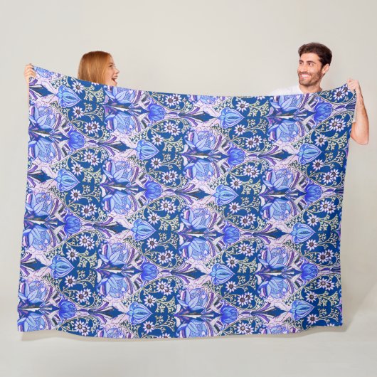 エレガントヴィンテージビクトリアン青い花模様 フリースブランケット (インサイチュ)