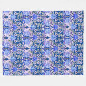 エレガントヴィンテージビクトリアン青い花模様 フリースブランケット (正面(横))