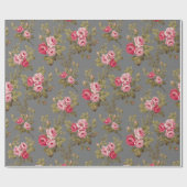 エレガントヴィンテージピンクのバラ – グレーの背景 ラッピングペーパー (フラット)