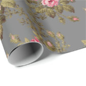 エレガントヴィンテージピンクのバラ – グレーの背景 ラッピングペーパー (ロールコーナー)