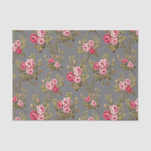 エレガントヴィンテージピンクのバラ – グレーの背景 薄葉紙 (正面)