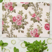 エレガントヴィンテージピンクのバラ – バフの背景 キッチンタオル (折り畳み)