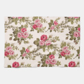 エレガントヴィンテージピンクのバラ – バフの背景 キッチンタオル (横)