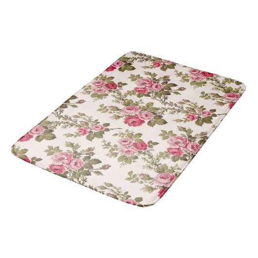 エレガントヴィンテージピンクのバラ – バフの背景 バスマット (アングル)