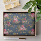 エレガントヴィンテージピンクのバラ – ブルー背景 薄葉紙 (ギフト)