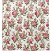 エレガントヴィンテージピンクのバラ – 白の背景 シャワーカーテン (正面)