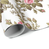 エレガントヴィンテージピンクのバラ – 白の背景 ラッピングペーパー (ロールコーナー)