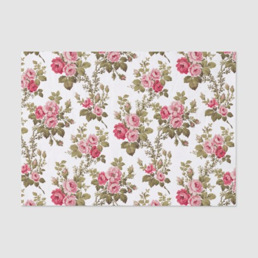 エレガントヴィンテージピンクのバラ – 白の背景 薄葉紙 (正面)
