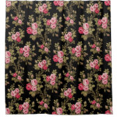 エレガントヴィンテージピンクのバラ – 黒の背景 シャワーカーテン (正面)