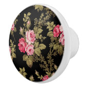 エレガントヴィンテージピンクのバラ – 黒の背景 セラミックノブ (右)