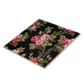 エレガントヴィンテージピンクのバラ – 黒の背景 タイル (側面)