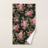エレガントヴィンテージピンクのバラ – 黒の背景 バスタオルセット (ハンドタオル)
